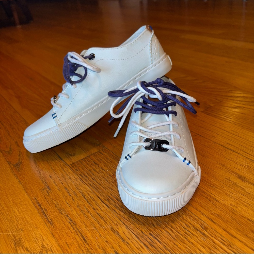 Ted Baker White Kids Sneaker Two Tone As New Navy/White Laces Size 1 / 33 - Picture 2 of 13